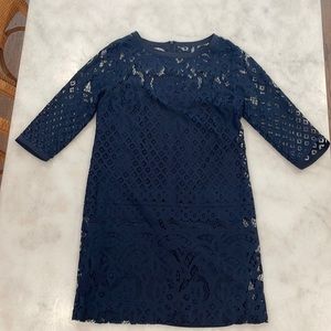 Loft navy blue lace dress. Short with 3/4 lace sleeves